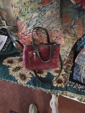 Women’s Red Leather Purse  with Embossed Detail